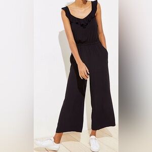 LOFT | Ruffle Mixed Media Jumpsuit | XS